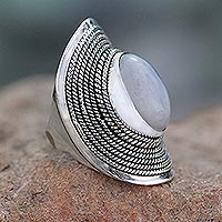 Rainbow moonstone cocktail ring, 'Jaipur Mist' - Sterling Silver Rainbow Moonstone Ring from India
