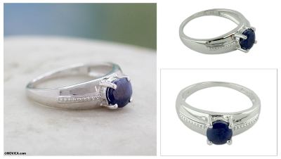 Rhodium Plated Sterling Silver Sapphire Solitaire Ring