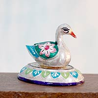 Meenakari sterling silver figurine Varanasi Duck India
