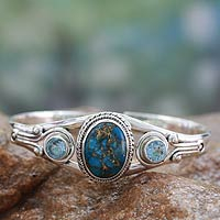 Blue topaz cuff bracelet, 'Azure Heavens' - Handmade Blue Topaz Bracelet with Composite Turquoise