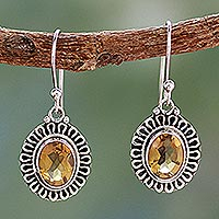 Citrine dangle earrings, 'Golden Charm' - India Artisan Crafted Faceted Citrine Earrings