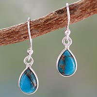 Sterling silver dangle earrings, 'Beautiful Blue Goddess' - Composite Turquoise on Sterling Silver Earrings