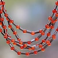 Carnelian and hematite beaded necklace,