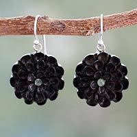 Ebony and sapphire flower earrings,