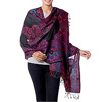 Jamawar wool shawl Purple Extravaganza India
