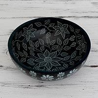 Soapstone decorative catchall bowl Floral Night India