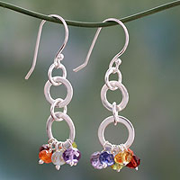 Multi-gemstone chakra earrings, 'Radiance' - Sterling Silver Earrings Multi Gemstone Chakra Jewelry
