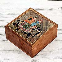 Teak and soapstone jewelry box Elephant Journey India