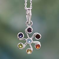 Multi-gemstone chakra necklace, 'Harmony Within' - Multi Gemstone Sterling Silver Necklace Chakra Jewelry