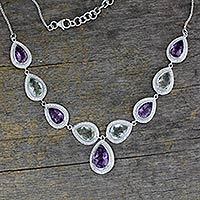 Amethyst and prasiolite Y necklace,