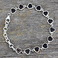 Smoky quartz tennis bracelet, 'Romance All Around' - Romantic Smoky Quartz Heart Bracelet