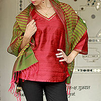 Silk shawl, 'Lemon Fantasy' - Indian Silk Shawl Wrap