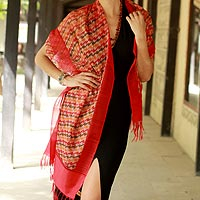 Silk shawl, 'Flames of Desire' - Indian Silk Shawl Wrap