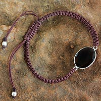 Smoky quartz pendant bracelet, 'Solitaire' - Macrame Bracelet with Smoky Quartz and Silver