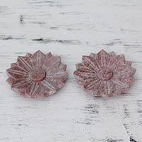 Soapstone incense stick holder Pink Lotus Purity pair India