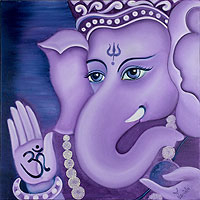 'Pious Ganesha' - Hinduism Deity Signed Fine Art Painting