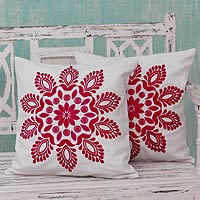 Cotton cushion covers Hot Pink Delhi Splendor pair India