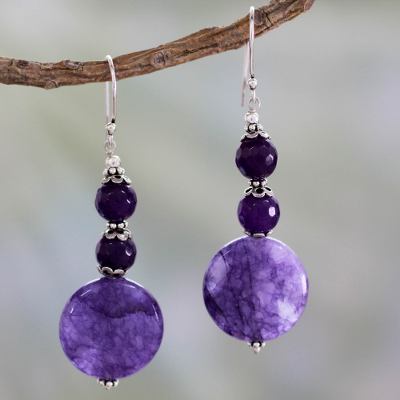 Agate dangle earrings, 'Precious Purple' - Fair Trade Purple Agate Earrings