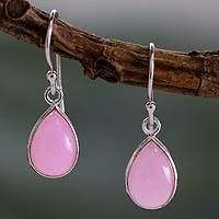 Sterling silver dangle earrings, 'Rose Fashion' - Sterling Teardrop Earrings with Pink Quartz