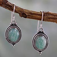 Amazonite dangle earrings, 'Jungle Charm' - Handcrafted Indian Earrings with Amazonite