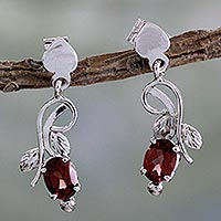 Garnet dangle earrings, 'Romantic Temptation' - 2 Carat Garnet and Sterling Silver Earrings