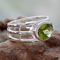 Peridot single stone ring, 'Forest Glow' - Peridot Ring Crafted of Sterling Silver