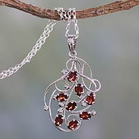 Garnet pendant necklace, 'Rosebuds' - Silver Handmade Garnet Necklace