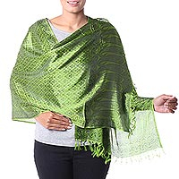Varanasi silk shawl Verdant Twilight India