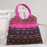 Embroidered shoulder bag Hot Pink Gujrati Celebration India