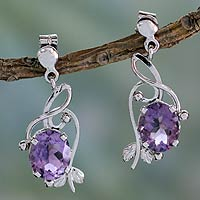 Amethyst dangle earrings, 'Jungle Orchid' - Handcrafted 8 Carat Amethyst Earrings