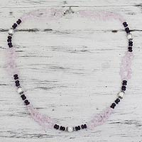 Rose quartz and amethyst beaded necklace, 'Beautiful Boldness' - Rose Quartz Amethyst and Pearl Handcrafted Necklace