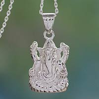 Sterling silver pendant necklace, 'Luminous Ganesha' - Hindu Jewelery Silver Ganesha Necklace