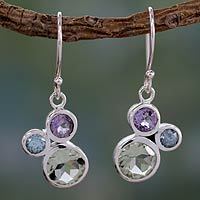 Prasiolite and amethyst dangle earrings,