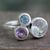 Prasiolite and amethyst cocktail ring, 'Glamorous Trio' - Prasiolite Amethyst and Blue Topaz Ring thumbail