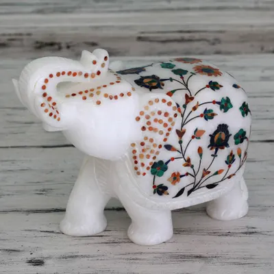 Marble inlay sculpture, Elephant Fortunes