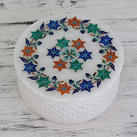 Marble inlay jewelry box, 'Garland of Dreams' - Floral Marble Inlay Jewelry Box