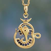 Vermeil sapphire pendant necklace,