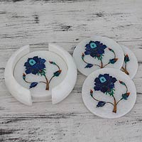 Marble inlay coasters Rose Gems set of 6 India