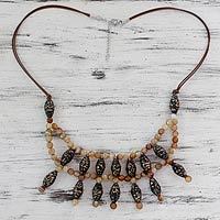 Agate and recycled paper waterfall necklace,