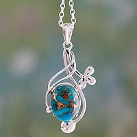 Sterling silver pendant necklace, 'Sky Secret' - Sterling Silver Necklace with Blue Composite Turquoise