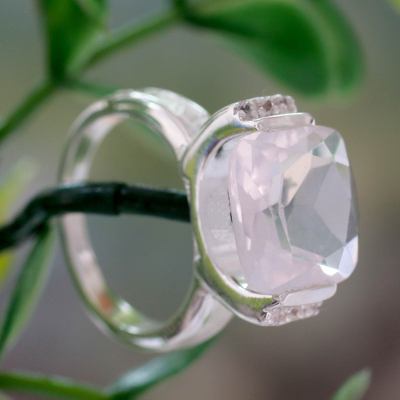 3.5 Carat Rose Quartz Ring with Cubic Zirconia from India