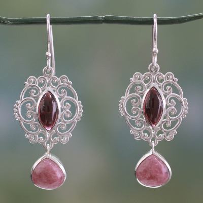 Garnet and rhodonite dangle earrings, Simply Sumptuous