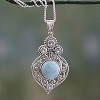 Larimar and blue topaz pendant necklace, 'Delhi Hope' - Fair Trade Larimar and Blue Topaz Silver Pendant Necklace