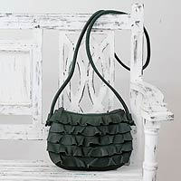 Leather shoulder bag Green Frills India