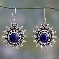 Lapis lazuli dangle earrings, 'Royal Allure' - Fair Trade Lapis Lazuli and Sterling Dangle Earrings