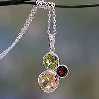 Citrine, peridot, and garnet pendant necklace,