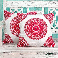 Cotton cushion covers Hot Pink Mandalas pair India