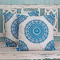 Cotton cushion covers Cool Turquoise Mandalas pair India
