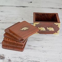 Wood and brass coasters,