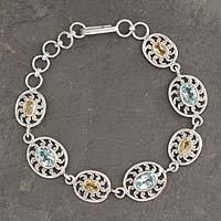 Citrine and blue topaz link bracelet,